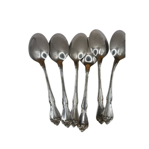 6 Oneida USA ARBOR ROSE/TRUE ROSE Table Spoon Soup Spoon Stainless Glossy - Picture 2 of 3